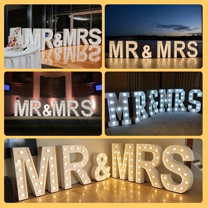 3FT MR&MRS White Letter Lights 6Pcs Set, Large Shiny Warm Light Signs, Romantic Decor for Wedding, Proposal, Confession, Surprise Party & Anniversary Celebration