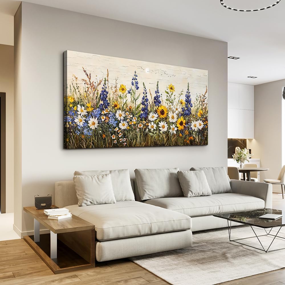 ERQINHUA Farmhouse Wall Decor For Living Room Large Canvas Wall Art For Bedroom Office Decorations Boho Wall Paintings Flowers Watercolour Pictures Printing Artwork Ready To Hang Home Decor 30'X60'