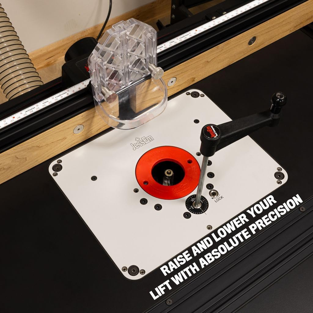 JessEm Rout-R-Lift 3.5XT Router Lift System – Heavy-Duty Aluminum with Phenolic Top Plate – Precision Height Adjustment – Easy Installation with Twist Lock Inserts and Above-The-Table Bit Changes