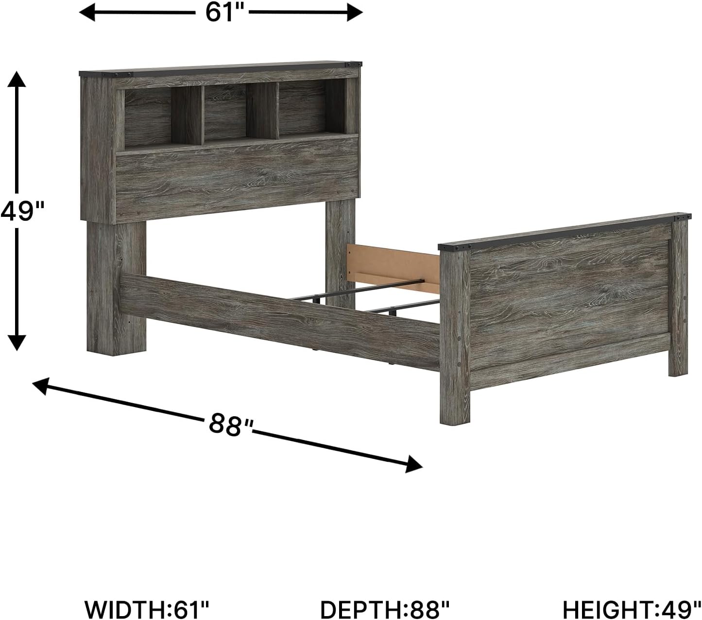 Signature Design by Ashley Frandern Rustic Bookcase Panel Bed with Nailhead Accents, Foundation or Box Spring Needed, Full, Gray