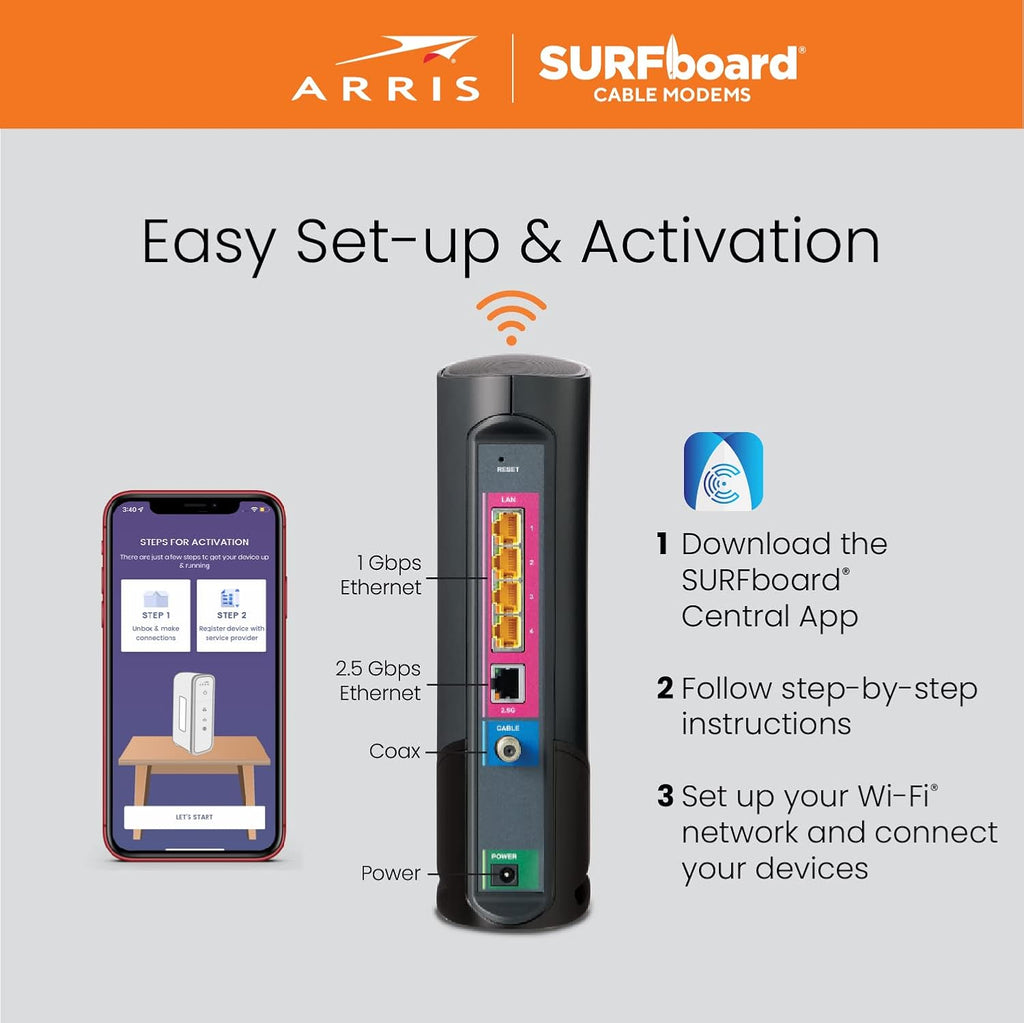 ARRIS (G36) - Cable Modem Router Combo - Fast DOCSIS 3.1 Gigabit WiFi 6 (AX3000), 1.2 Gbps Max Speeds, Approved for Comcast Xfinity, Cox, Spectrum & More [Check with your provider for compatibility]