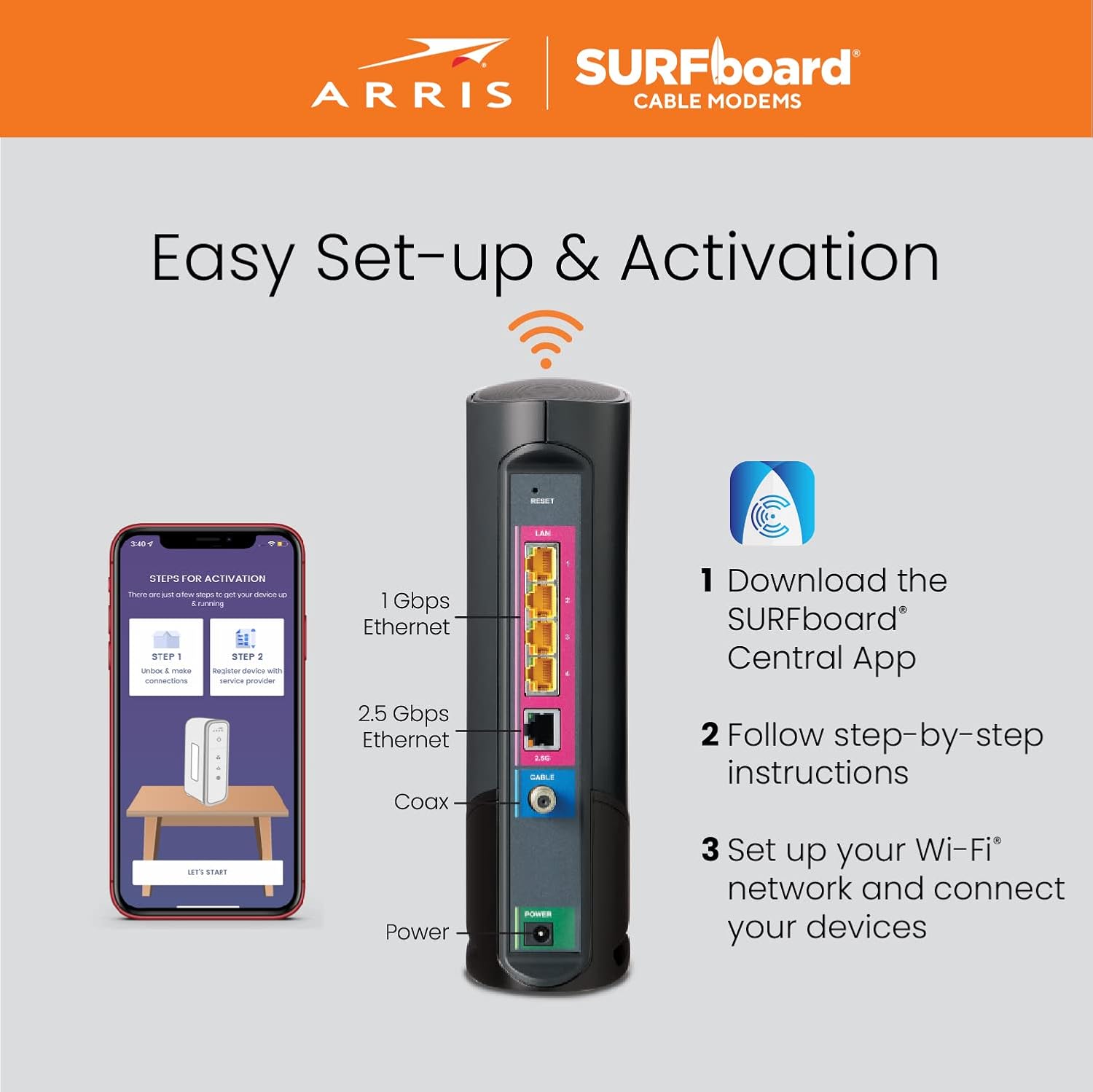 ARRIS (G36) - Cable Modem Router Combo - Fast DOCSIS 3.1 Gigabit WiFi 6 (AX3000), 1.2 Gbps Max Speeds, Approved for Comcast Xfinity, Cox, Spectrum & More [Check with your provider for compatibility]