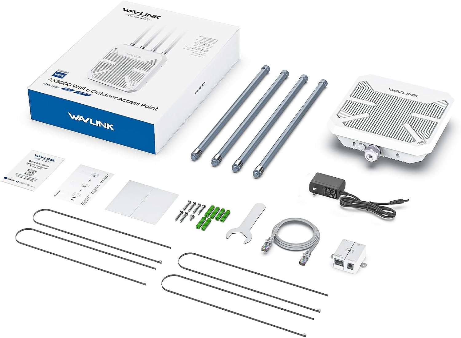 WAVLINK AX3000 Outdoor WiFi 6 Extender Long Range, Outdoor Wireless Access Point, Active PoE, 4x8dBi Antennas,Work with Starlink/Cameras/Router,IP67,Up to 256 Devices for Farm,Yard,RV