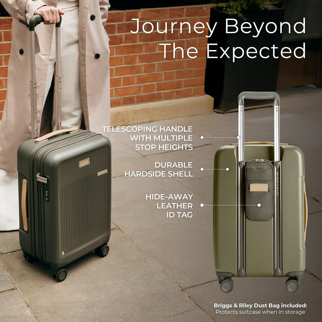 Briggs & Riley Essential 22' Carry On Expandable Spinner - Luggage for Travel, Suitcases with Wheels, Hardside Rolling Bag for Men & Women, Self-Repairing Zipper - Sympatico Collection, Olive