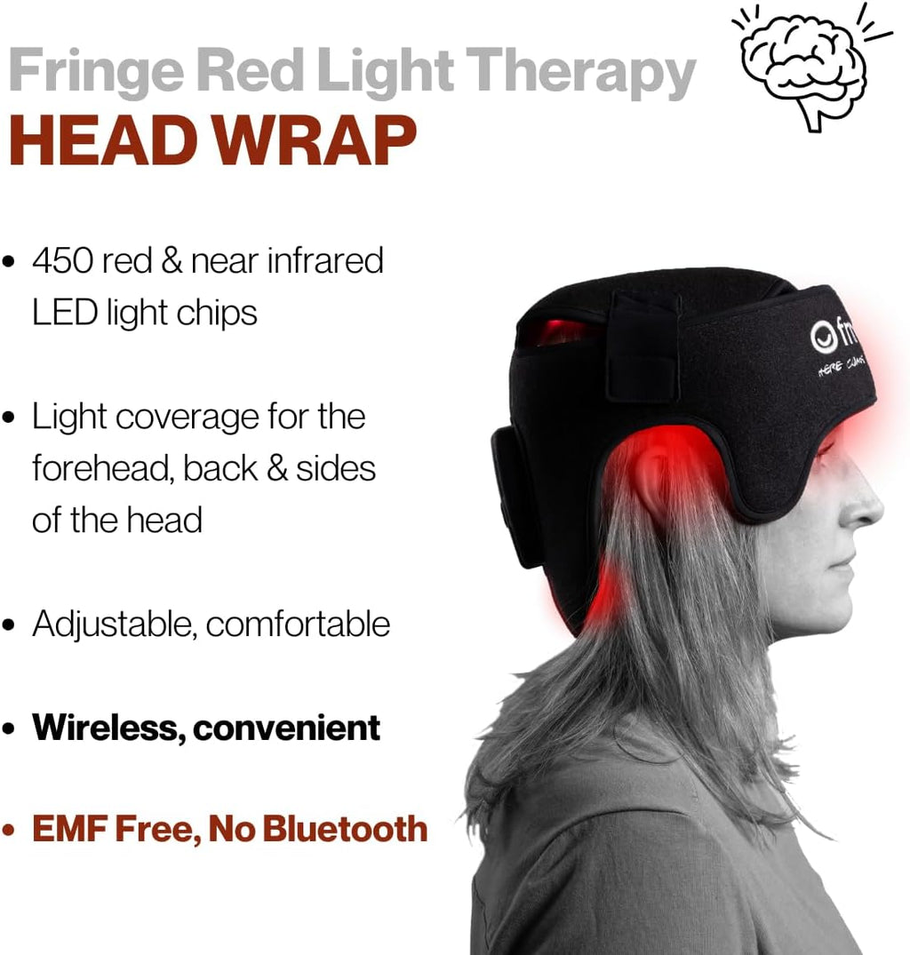 Fringe Red Light Therapy Wrap for Head & Hair, 3 Wavelengths: Red Light 650nm and Infrared Light 810nm and 1050nm, 450 LED Lights, Sports Recovery, Brain Health