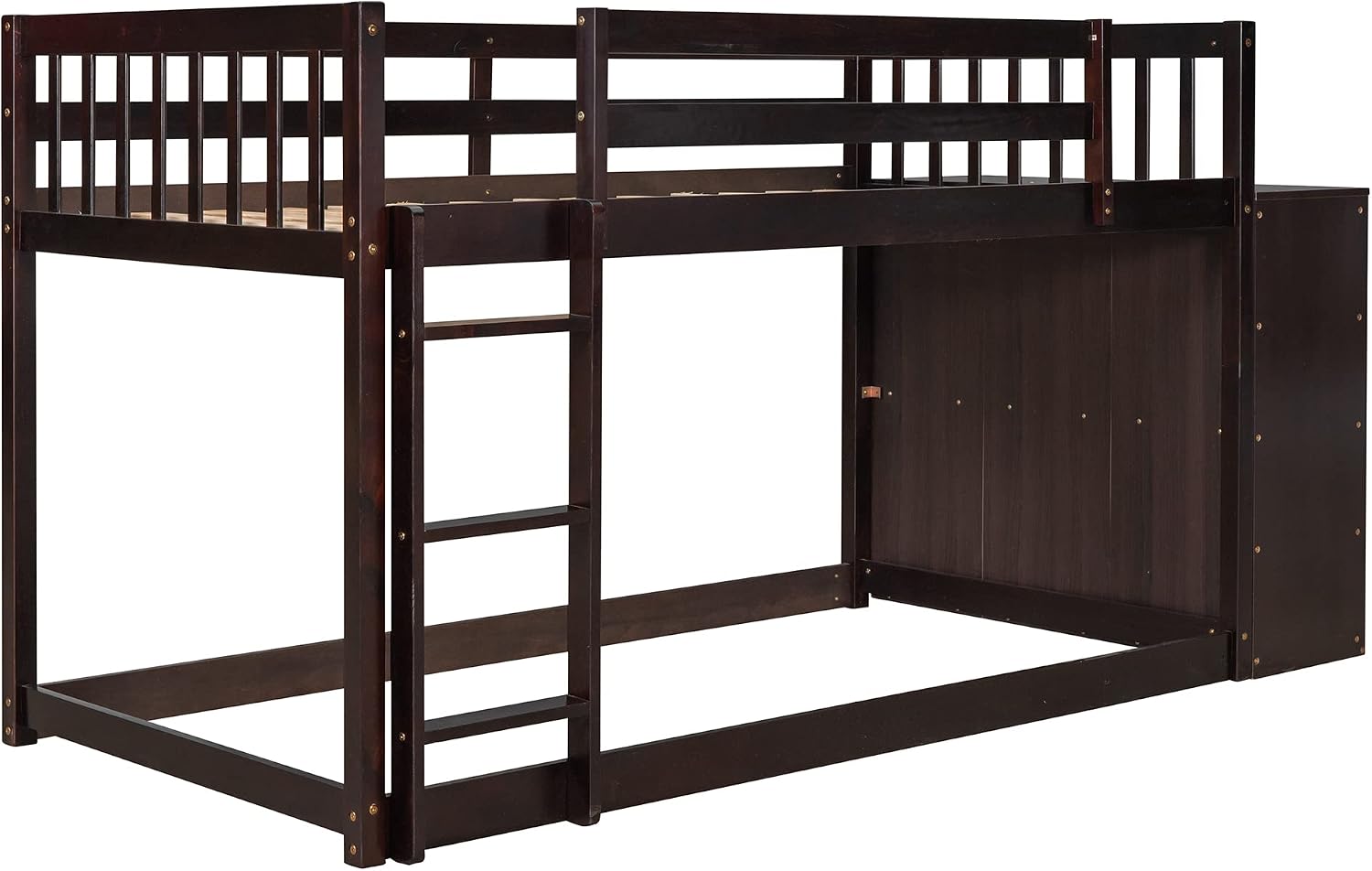 Twin-Over-Twin Size Bunk Bed, Bedroom Furniture Pine Wood Bed Frame with Storage Drawers and Open Shelves, Drawers and Shelves Set Can Be Moved, for Kids & Teens (Espresso)