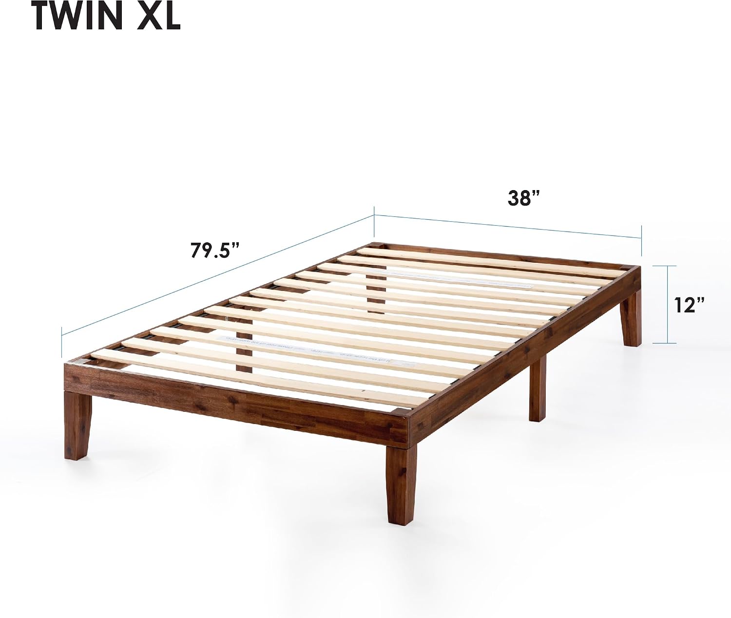Mellow Naturalista Classic 12 Inch Solid Wood Platform Bed with Wooden Slats, Twin XL, Espresso