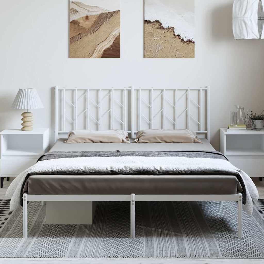 King Size Bed Frame with Headboard 59 x 79 Inches Sturdy Metal Steel Platform Bed Frame Elegant White Powder Coated Finish Easy to Clean Modern Bedroom Furniture for Master or Guest Room
