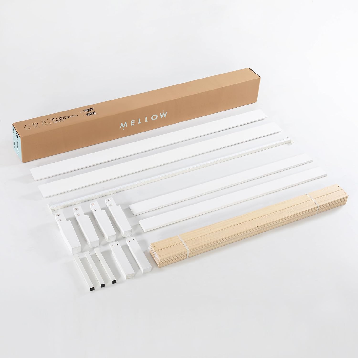 Mellow Naturalista Classic 12 Inch Solid Wood Platform Bed with Wooden Slats, Twin XL, White