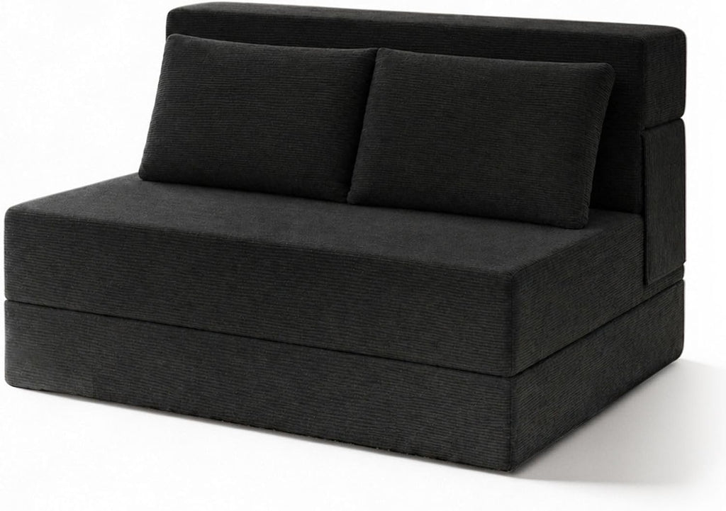 Folding Sofa Bed,Convertible Sleeper Chair with Pillow, Loveseat Fold Out Chair Bed, Memory Foam Floor Couch Mattress, Foldable Futon Couch Lounge for Living Room(Black-Corduroy, Twin XL)