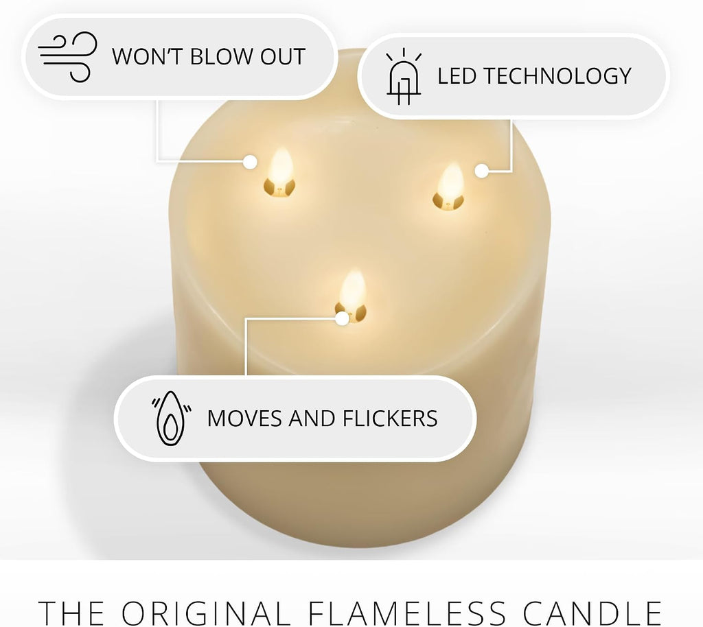 Luminara Tri-Flame Flameless LED Candle, Ivory 5.8' x 5.7', Moving Flame Real Wax Home Decor Battery Operated Emergency Light, Religious Ceremony Safe