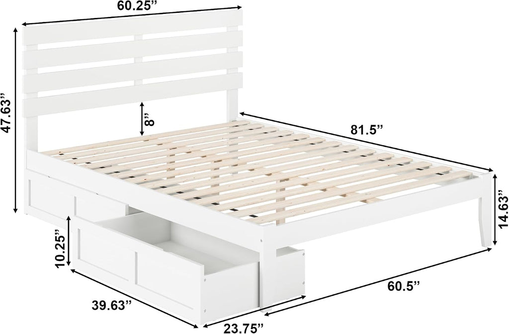 AFI, Oxford Queen Platform Bed with Set of 2 Underbed Storage Drawers, White