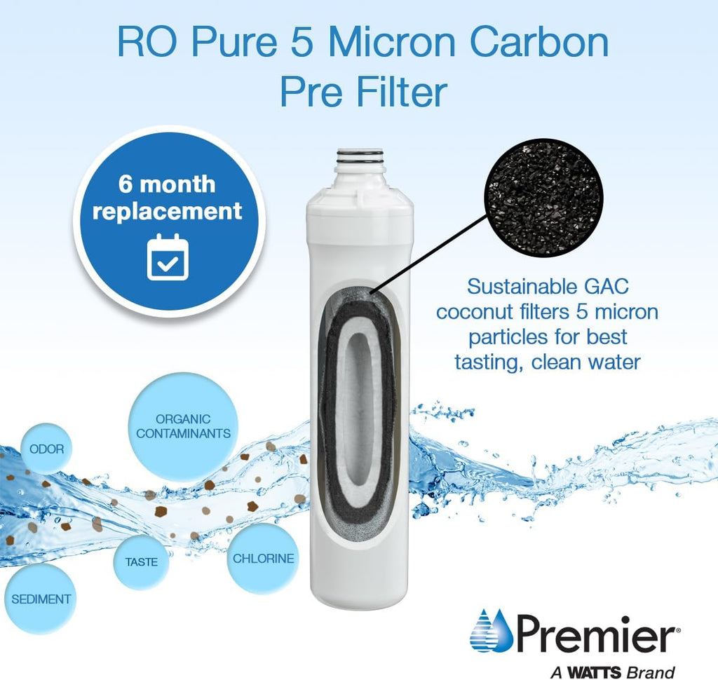 Watts Premier RO 4-Pack Filter Kit for 4 Stage Pure Plus/Zero Plus Reverse Osmosis System, Push Button Water Filter Replacement, Sediment, Carbon Pre- & Post, and Membrane Variants Included