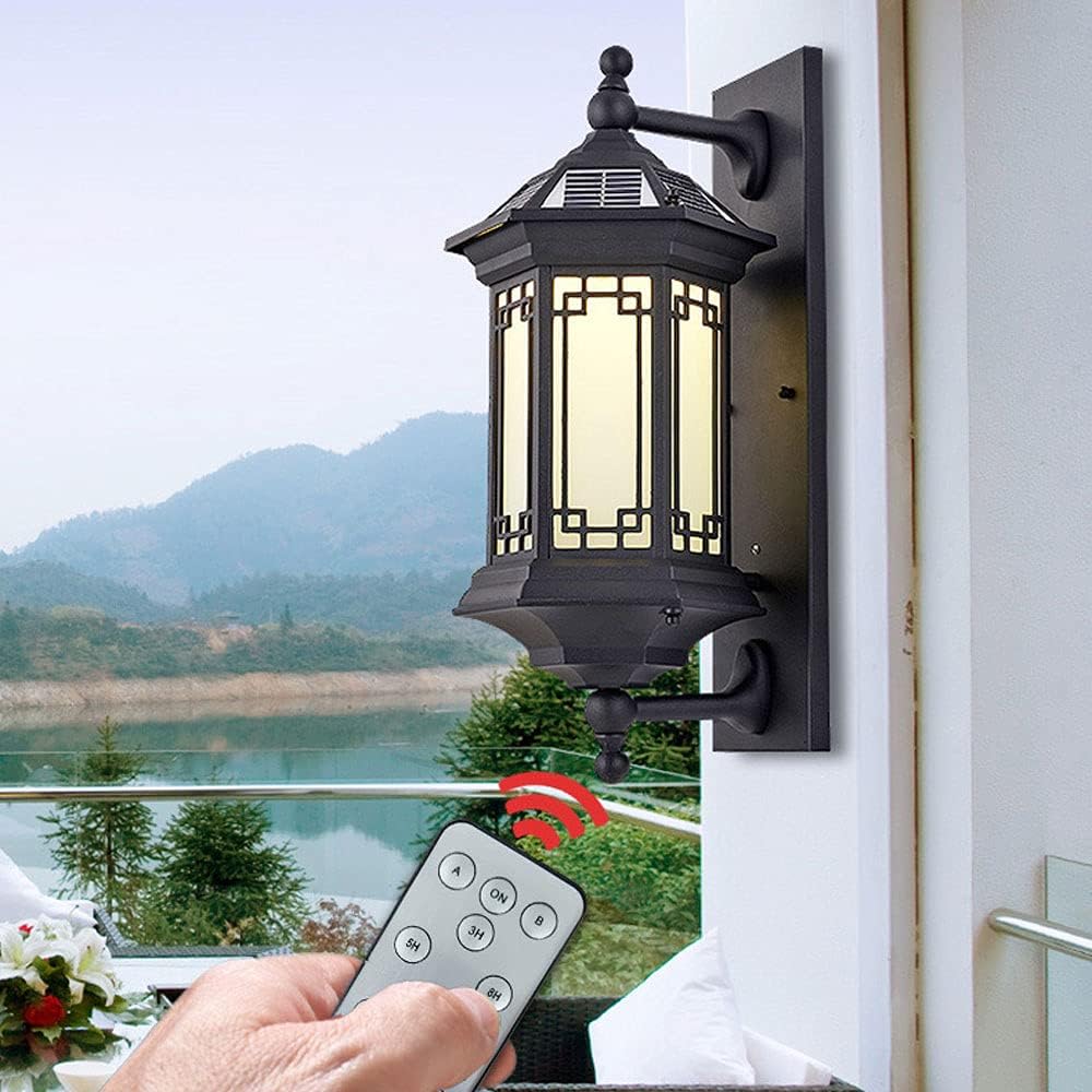 Solar Wall Lanterns Outdoor Waterproof Wall Light, Exterior Wall Mount Porch Light, Aluminum Black Wall Sconce with Frosted Glass Shade for Entryway Porch Front Door