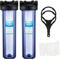 Geekpure 20 Inch Whole House Water Filter Housing 1' NPT Brass Port with Wrench Bracket -4.5 x 20 Inch - Clear (Pack of 2)