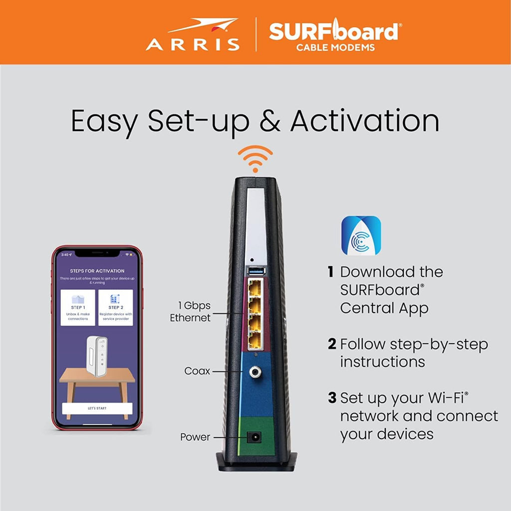 Arris (SBG8300-RB) - Cable Modem Router Combo - Fast DOCSIS 3.1 Gigabit & AC2350 WiFi,Comcast Xfinity, Cox, Spectrum & More, 1 Gbps Max Internet Speeds, 4 OFDM Channels - Renewed