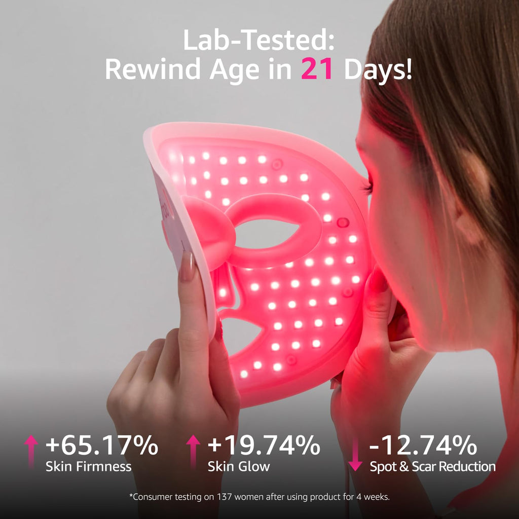 IFAE Red Light Therapy for Face and Neck, Red Light Therapy Mask with 850nm Infrared (NIR) Portable Led Face Mask with Eye Protection and Remote for True Anti-Wrinkles Skincare at Home Pink