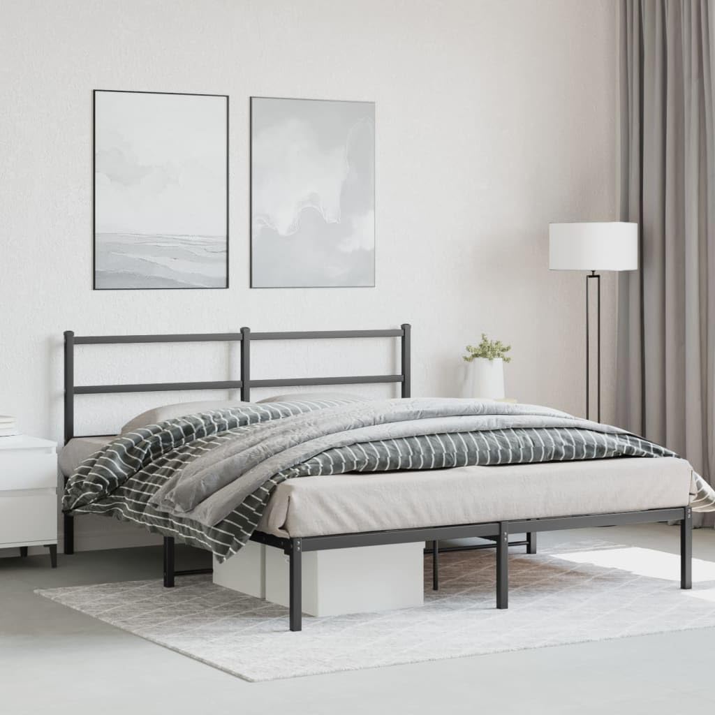 Metal Queen Bed Frame with Headboard Black 59.1'x78.7' Steel Platform Bed Frame Heavy Duty Bedframe with Underbed Storage Space for Bedroom Furniture
