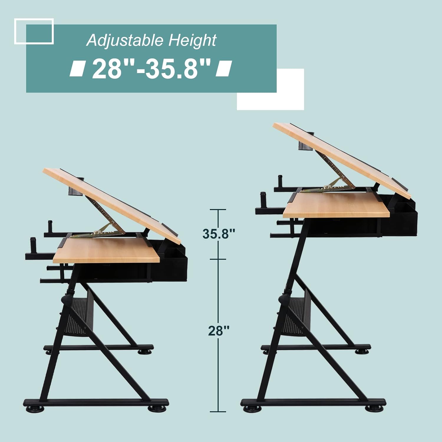 ZENY Drafting Table Art Desk Drawing Table Height Adjustable Artist Table with Tilted Tabletop, Drafting Stool and Storage Drawer for Reading, Writing, Crafting, Painting Art