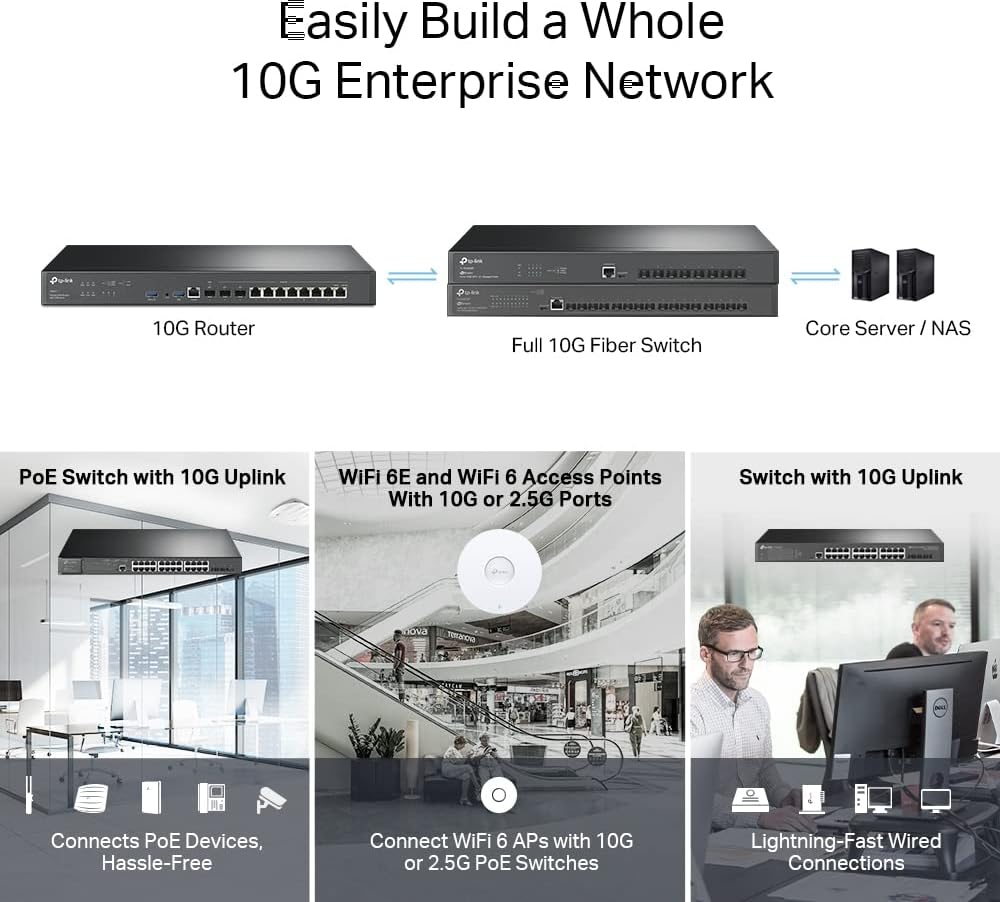 TP-Link ER8411 Enterprise Wired 10G VPN Router - Up to 10 WAN Ports, High Network Capacity, SPI Firewall, Support Omada SDN, Load Balance, Lightning Protection, 5 Yr Manufacturer Warranty, Dual-Band