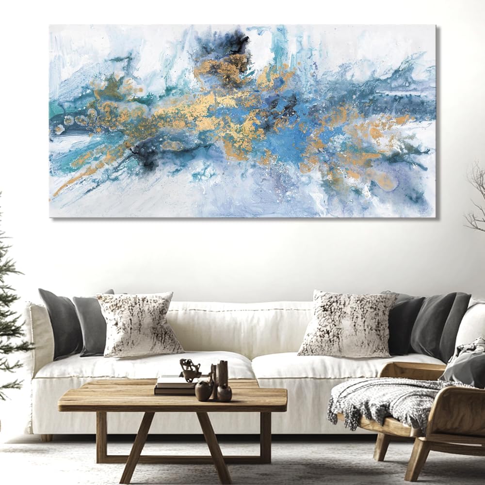 Abstract Wall Art For Living Room Large Size Framed Navy Blue Canvas Abstract Wall Decor Abstract Art Paintings Fantasy Colorful on White Background Modern Artwork Decor for Bedroom Bathroom Kitchen Office Wall Decor Framed pictures 79'x40'(200X100CM)