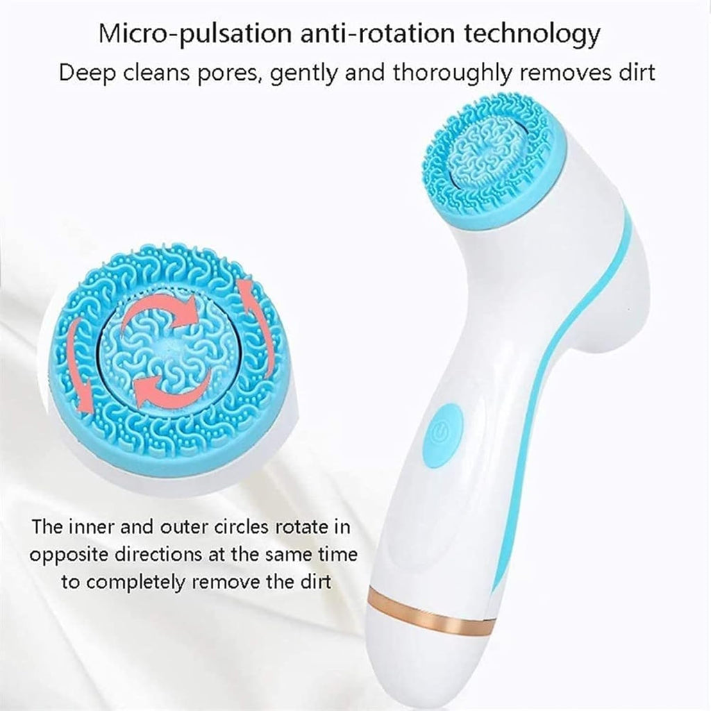 Rechargeable Facial Cleansing Brush, 3-in-1 Electric Spin Face Brush with 3 Brush Heads for Deep Cleansing, Gentle Exfoliation, and Massage(Blue)
