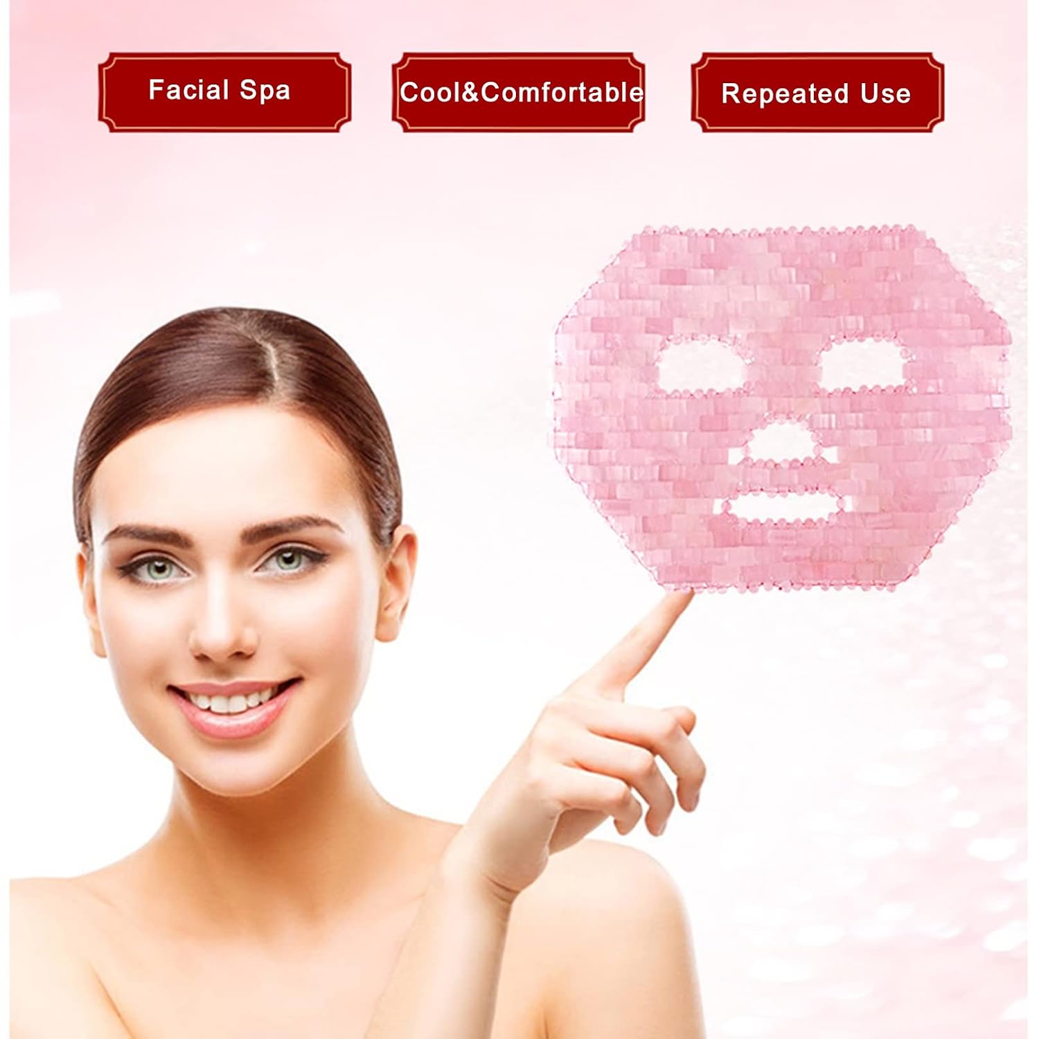 Jade Face Mask Natural Crystal Facial Mask Jade Ice Sleeping Mask Beauty Skincare Massage Tool for Face to Promote Relaxation and Stress Relief Rose Quartz Gifts (Color : White Crystal)