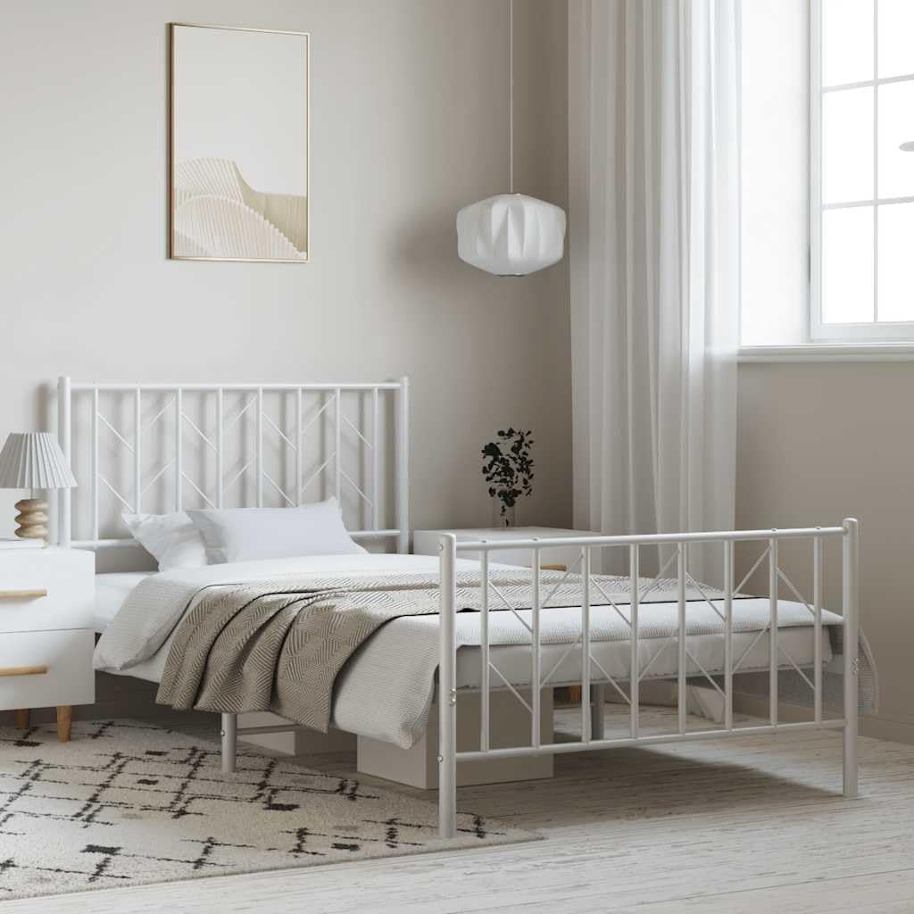 White Metal Bed Frame Single Size with Under Bed Storage Sturdy Steel Platform Base Modern Minimalist Design for Bedroom Guest Room