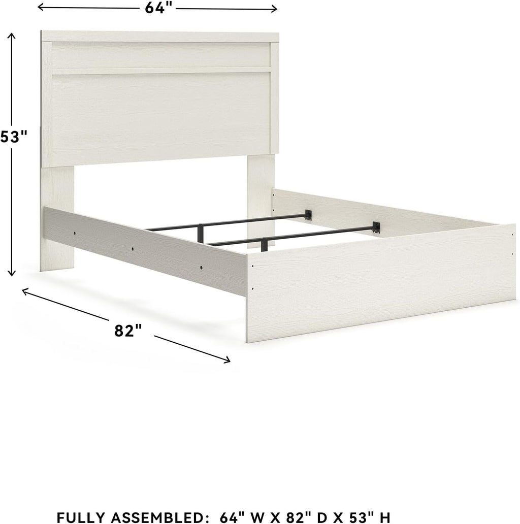 Signature Design by Ashley Stelsie Vintage Queen Panel Bed with Metal Slats, Foundation or Box Spring Needed, White