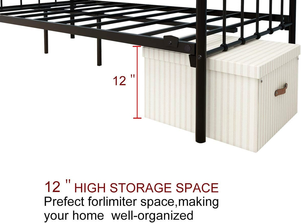 HOMERECOMMEND Metal Daybed Frame Twin Metal Slats Platform Base Box Spring Replacement Bed Sofa for Living Room Guest Room (Twin, Black)