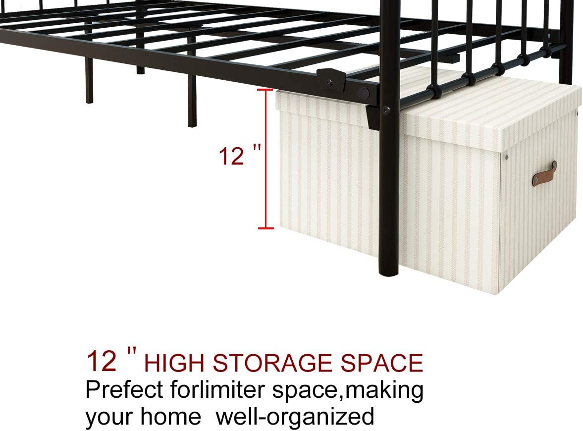 HOMERECOMMEND Metal Daybed Frame Twin Metal Slats Platform Base Box Spring Replacement Bed Sofa for Living Room Guest Room (Twin, Black)