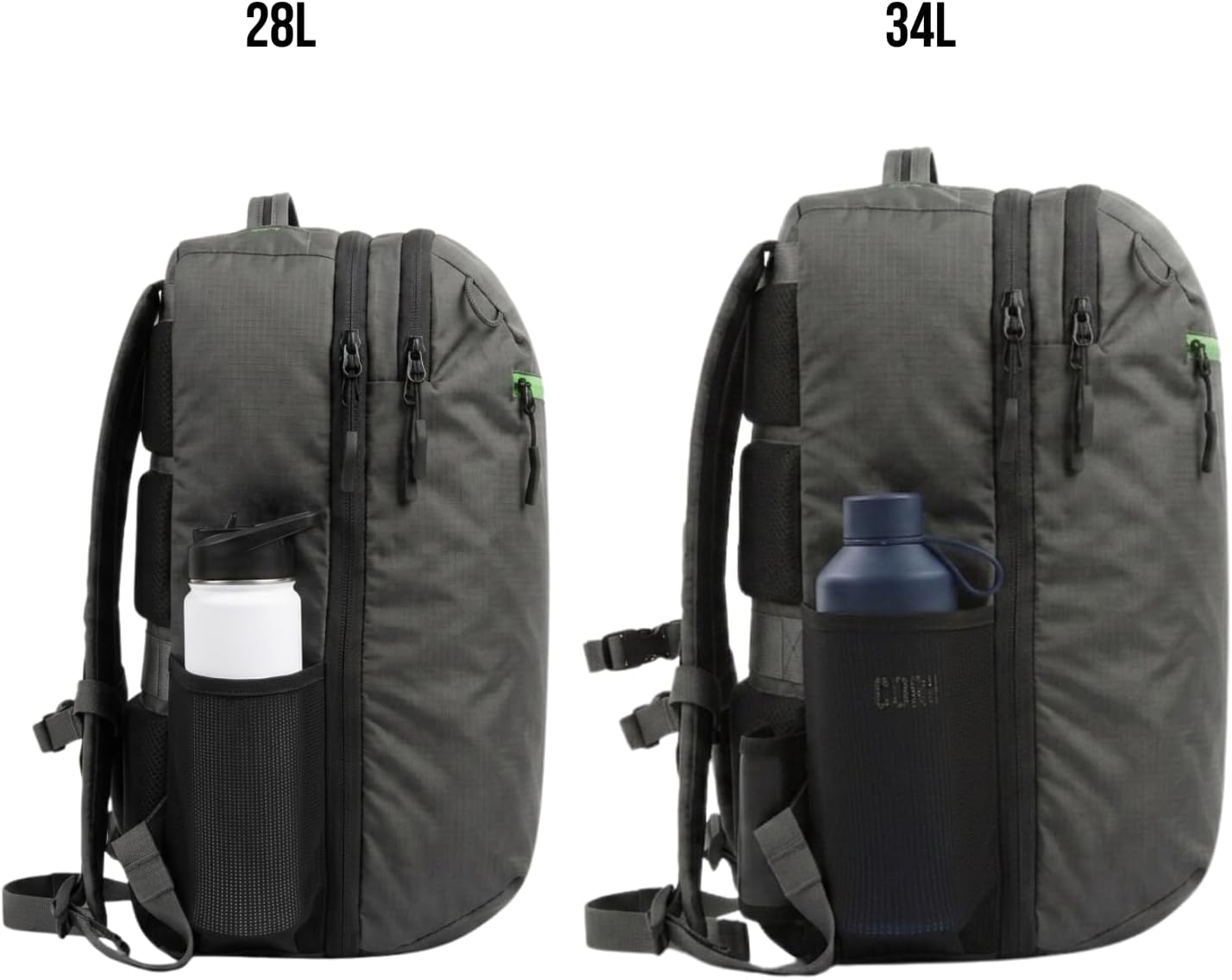 COR Surf Travel Backpack Carry On Backpack for Airplanes - Island Hopper 2.0 Travel Backpack with Clamshell Design | Black with Green Zipper (34L Matte Black)