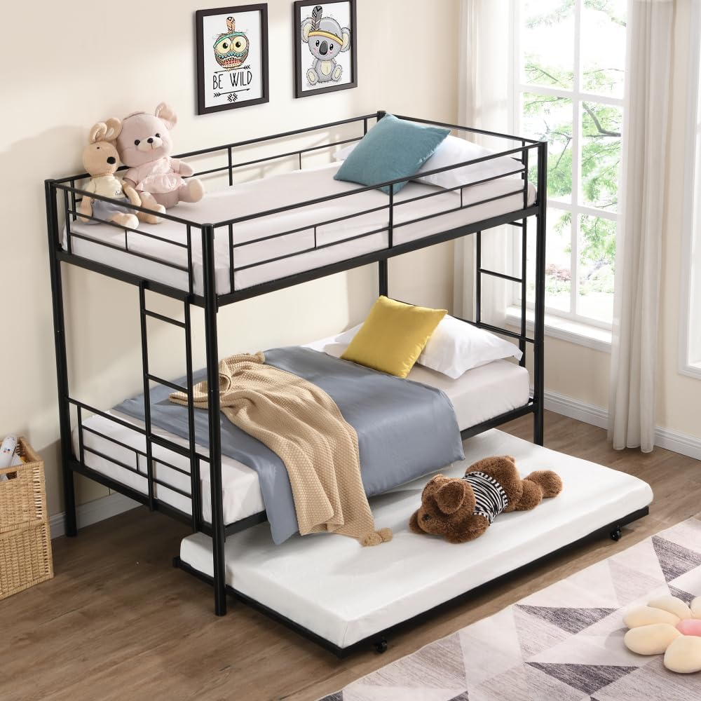 BUNK Bed Pink Twin Over Twin (Black + Metal-1)