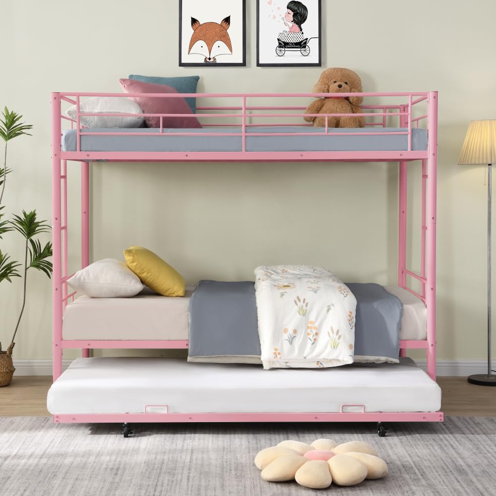 BUNK Bed Pink Twin Over Twin (Pink + Metal-1)