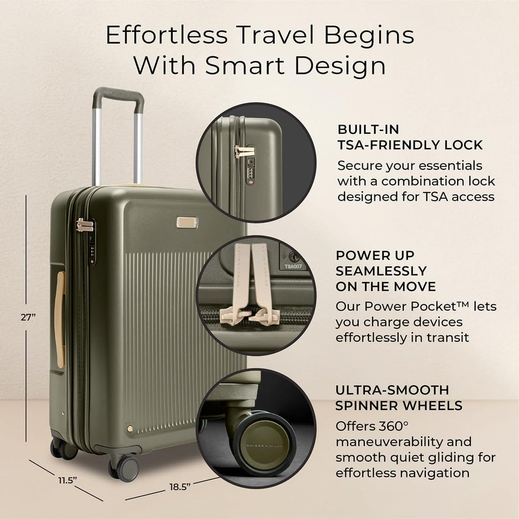 Briggs & Riley 27' Medium Expandable Spinner - Checked Luggage for Travel, Suitcases with Wheels, Hardside Rolling Bag for Men & Women, Self-Repairing Zipper - Sympatico Collection, Olive