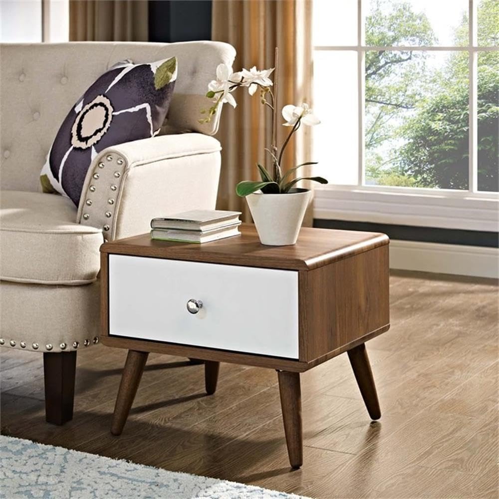 Pemberly Row Set of 2 Twin Bed Frame in Gray and Nightstand in Walnut/White