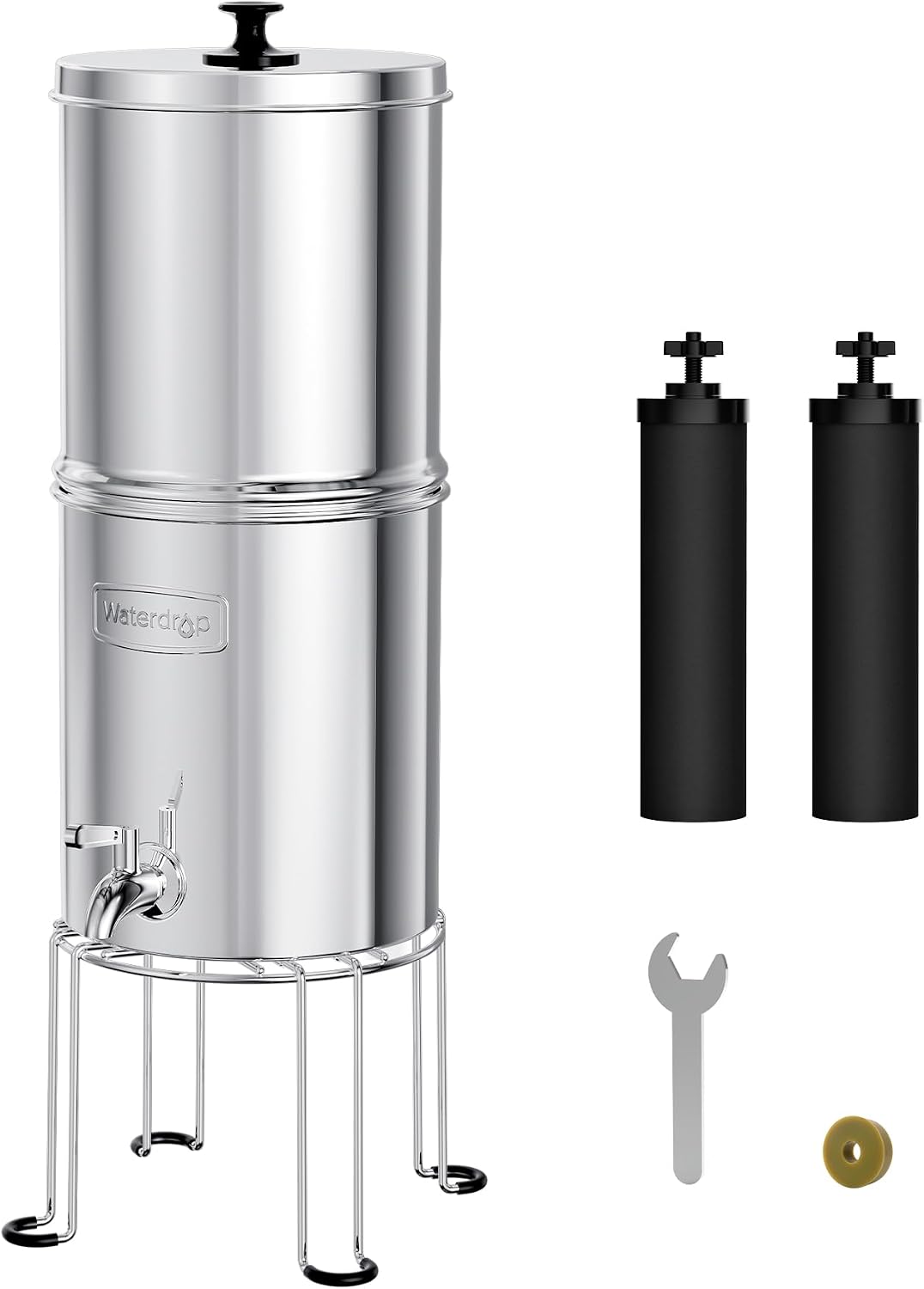 Waterdrop TK-A-S Gravity Water Filter System, NSF/ANSI 42&372 Standard, Reduces Lead and Chlorine, Stainless-Steel Water System with 2 Filters and Metal Spigot for Home, Emergencies, 2.25G