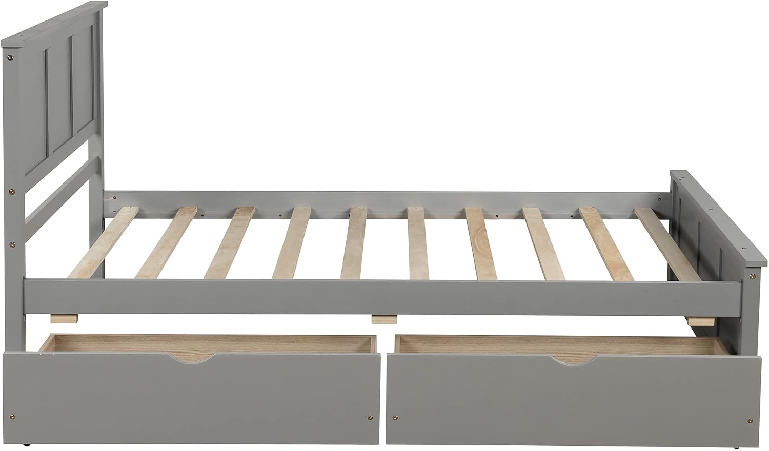 Twin Platform Bed with 2 Drawers and Headboard, Solid Wooden Twin Size Bed Frame with Storage and Wood Slats, Twin Size Platform Bed for Kids,Teens,Adults (Grey)