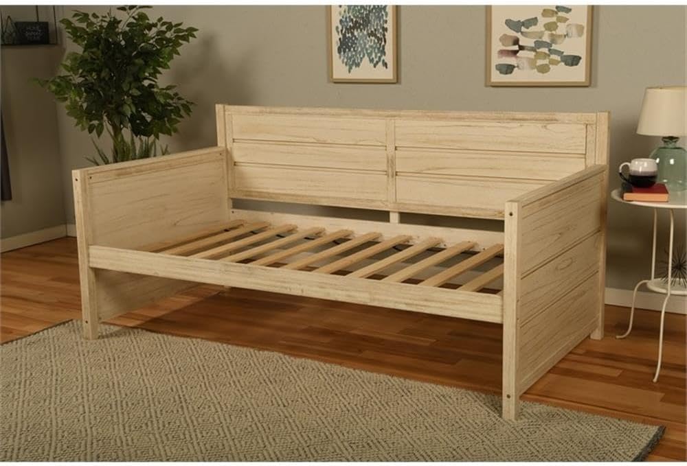 Kodiak Furniture Marisa Wood Daybed in Weathered White with Mattress