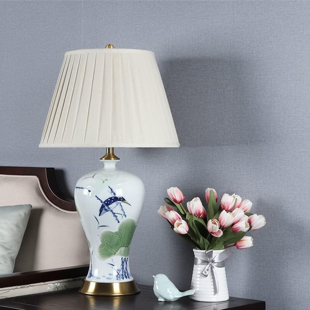 27.5' Table Lamps Ceramic Bedside Table Lamp Antique Desk Nightstand Lamp Reading Lamp for Bedroom Living Room Office College Bookcase