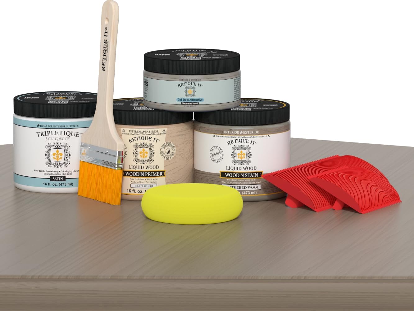 Retique It Wood Finish Countertop Kit – Go Beyond Faux Wood Including Paintable Liquid Wood Based Primer, Gel Stain - Graining Tools Included