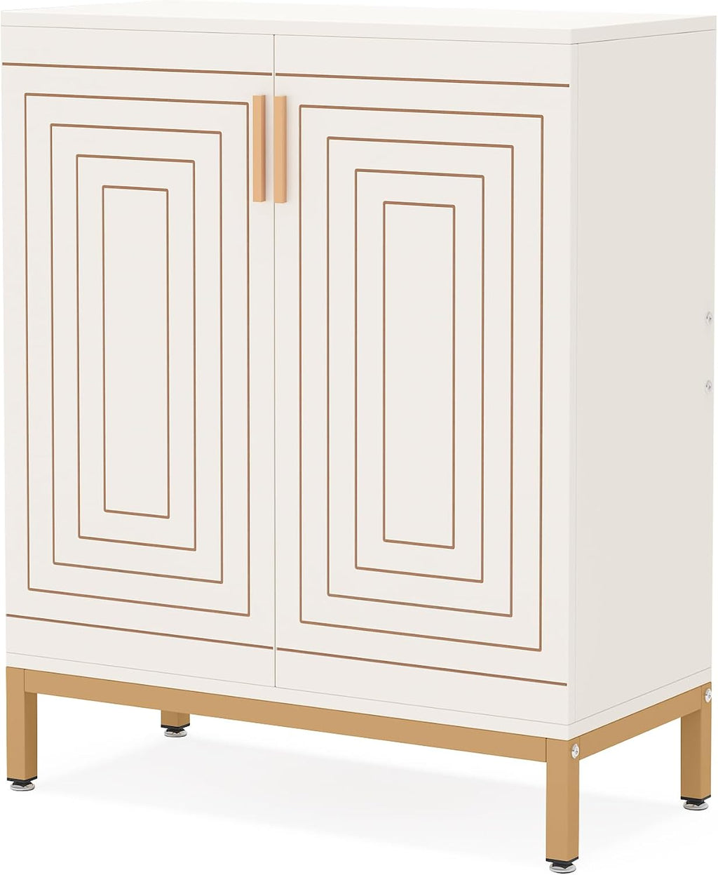 Tribesigns Shoe Cabinet with Doors, 20 Pairs Entryway Shoe Storage Cabinet with Shelves, 5-Tier Modern Free Standing Shoe Racks Storage Organizer for Closet, Living Room, Bedroom (White/Gold)