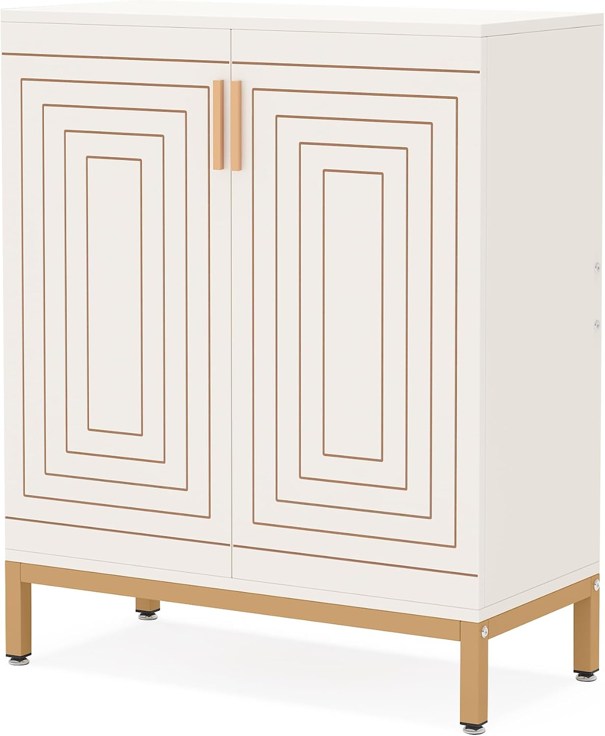 Tribesigns Shoe Cabinet with Doors, 20 Pairs Entryway Shoe Storage Cabinet with Shelves, 5-Tier Modern Free Standing Shoe Racks Storage Organizer for Closet, Living Room, Bedroom (White/Gold)