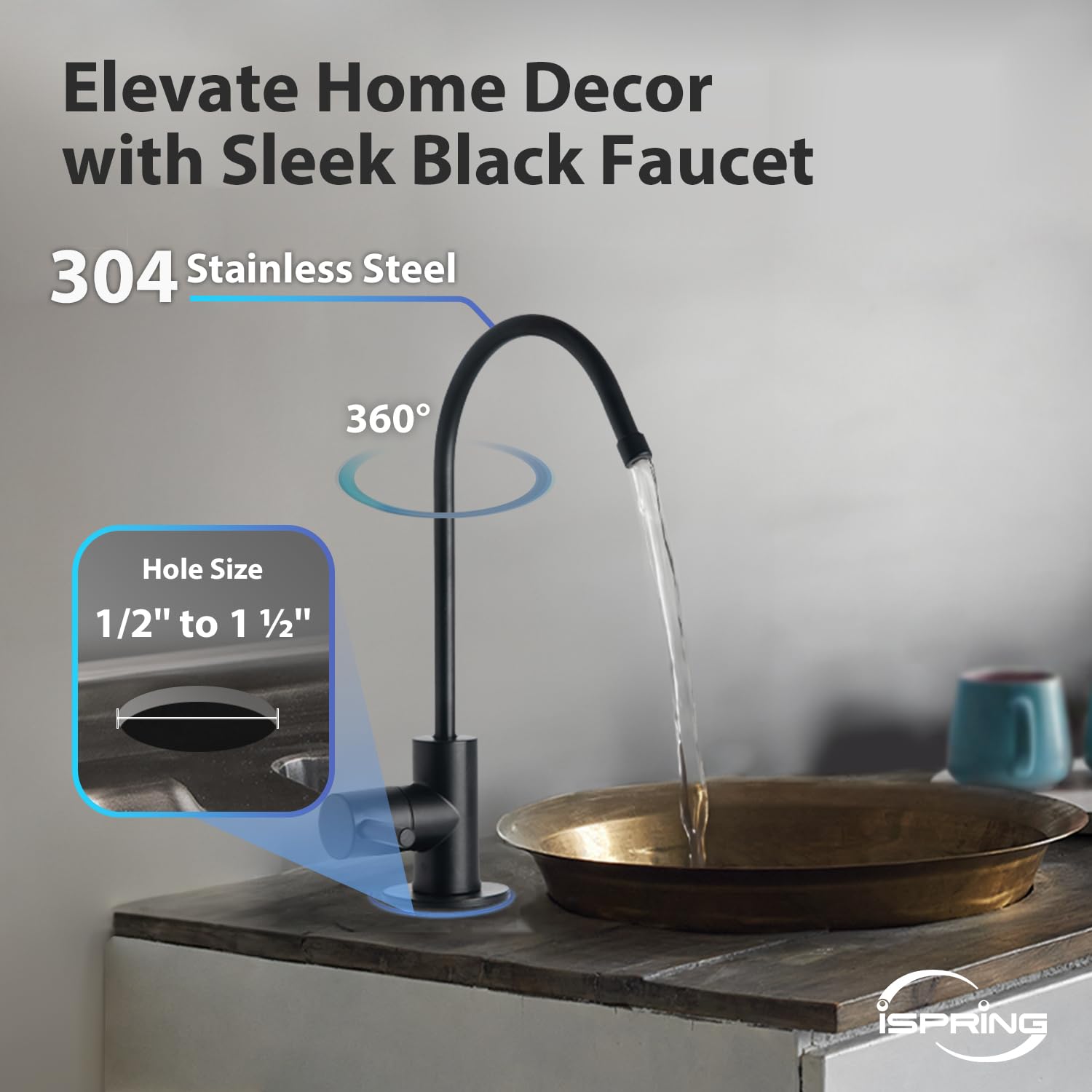 iSpring RCC7P-AK-BLK, 6-Stage Alkaline Reverse Osmosis System with Booster Pump, RO Water Filtration System, Sleek Black RO Faucet, TDS PFAS Removal, Patented Top-Mounted Faucet for Easy Installation