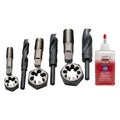Drill America Plumber's Tool Kit, Drill, Tap and Die Kit, 10-Piece Tool Set with 3 NPT Tap and Drill Bits, 3 NPT Hex Dies (1/2', 3/4', 1'), 4oz Tap Magic Cutting Fluid with Storage Bag, KMZPLUM12
