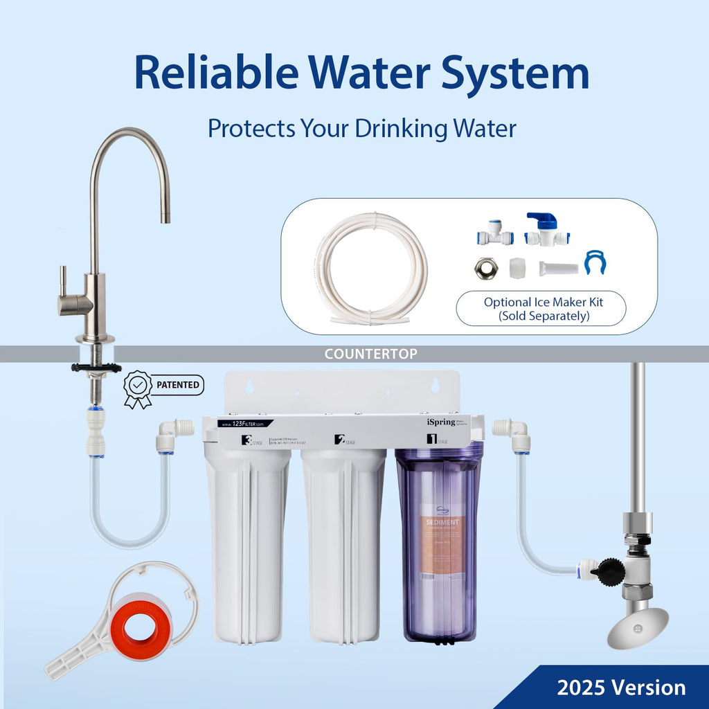 iSpring US31 Under Sink Water System, NSF Certified 3-Stage Water Filters, Reduces PFAS, Chloramine, Chlorine and More, Tankless Water Filter System with Faucet
