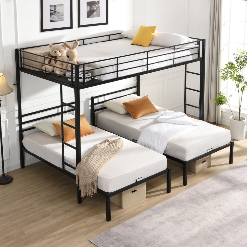 BUNK Bed Pink Twin Over Twin (Black + Metal-8)