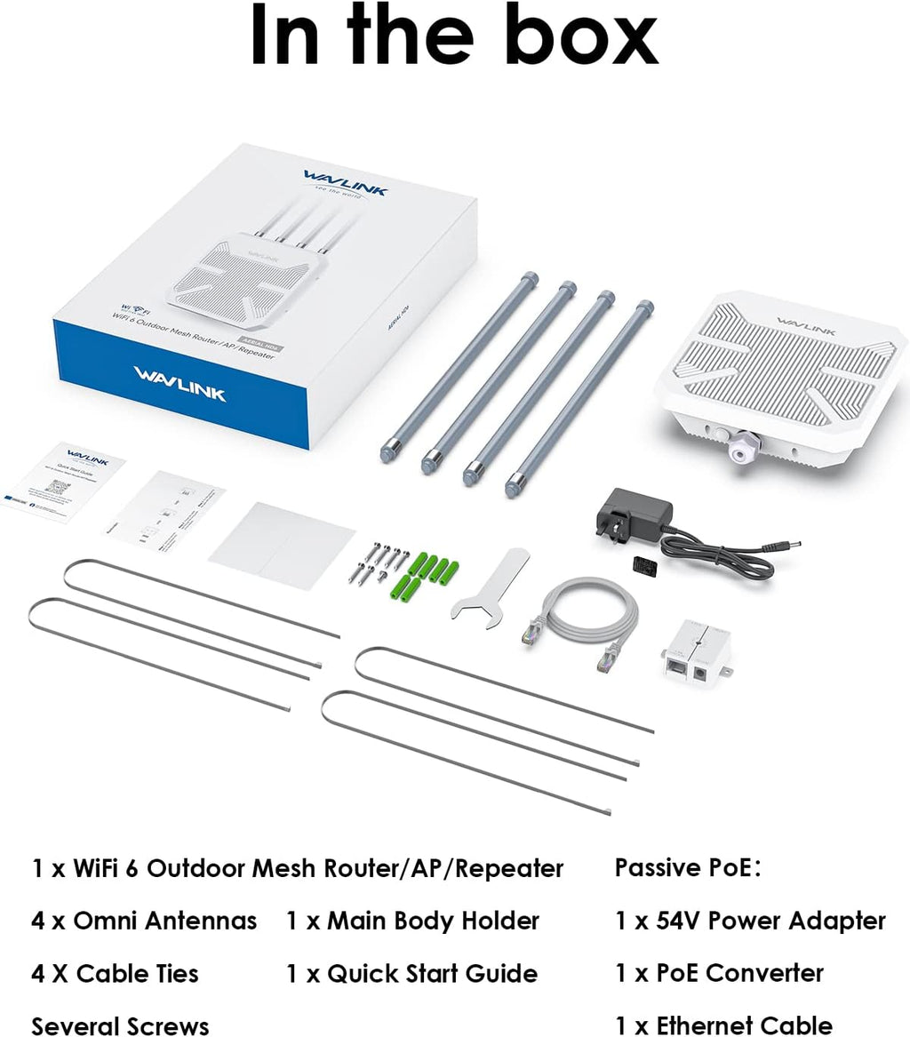 2026 AX1800 Outdoor WiFi 6 Extender Long Range, WAVLINK Outdoor WiFi Access Point with PoE, 4x8dBi High-Gain Antennas, IP67 Weatherproof, Support Up to 256 Devices for Farm, Yard, Patio, RV, Garage