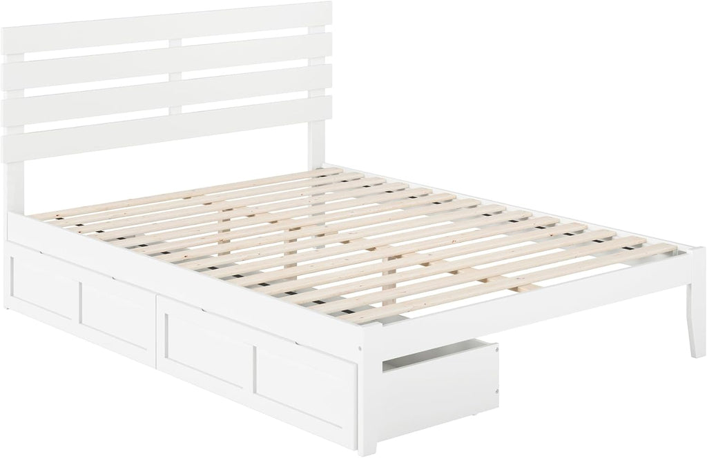 AFI, Oxford Queen Platform Bed with Set of 2 Underbed Storage Drawers, White
