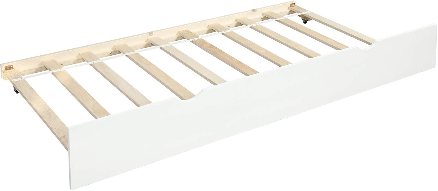 Twin Size Daybed with Trundle Frame Set, Sturdy Pull-Out Trundle Bed for Kids, Girls, Bedroom, No Box Spring Needed, White